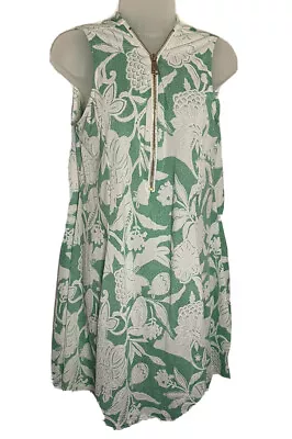 Shoreline Womens Sleeveless Dress Exposed Zipper Medium Green White Floral Print • $19.20