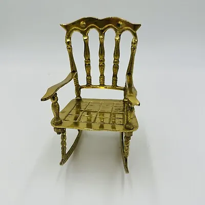 Solid Brass Rocking Chair Dollhouse Decor Miniature Gold Tone 6  X 4  Vintage • $39