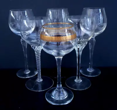 6 Mismatched Long-stemmed Hock Wine Glasses - Minimum Capacity 190 Mls • £11.99