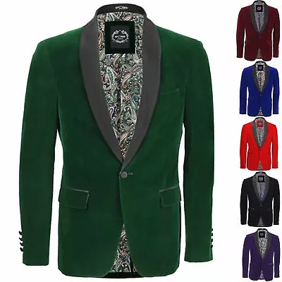 Mens Velvet Tuxedo Suit Jacket Black Shawl Lapel Blazer Smart Formal Dinner Coat • £129.99