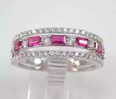 2Ct Baguette Cut Lab Created Ruby  Anniversary Band 14K White Gold Plated • $199.99