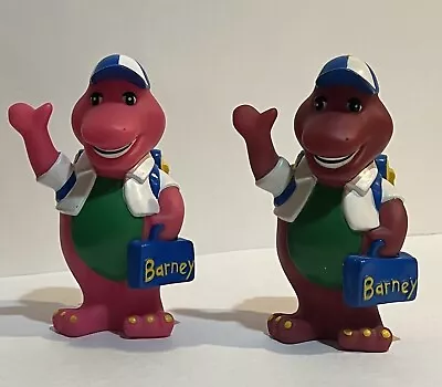 Lot Of 2 Plastic Barney Coin Banks Both W/ Stoppers School Lunchbox Backpack Hat • $22