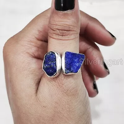 Aaa Natural Lapis Lazuli 925 Sterling Silver Double Stone Adjustable Womens Ring • $28.99