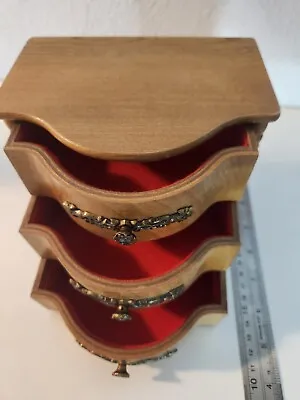 Vintage Musical Jewelry Box With Three Drawers Working Antique • $22