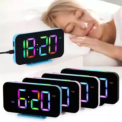 Digital LED Desk Alarm Clock Large Mirror Display USB Snooze Temperature Mode US • $14.99