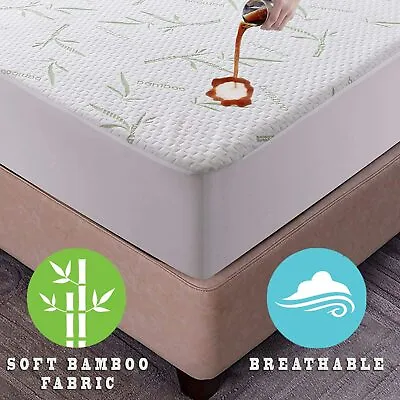 Bamboo Mattress Protector Hypoallergenic & Breathable Waterproof Mattress Cover • $23.98