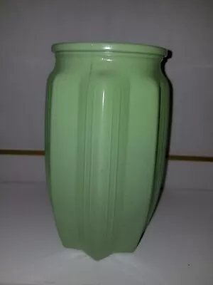 DPS MAYA Light Green Art Glass Vase Wide Mouth Embossed Lines 6  Tall • $16