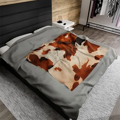 Cow Skin Print Velveteen Plush Blanket | Farmhouse Decor Velveteen Plush Blanket • £17.16