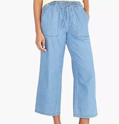 J Crew Mercantile Chambray Pants Medium Womens High Waisted Cropped Boho Stretch • $26.95