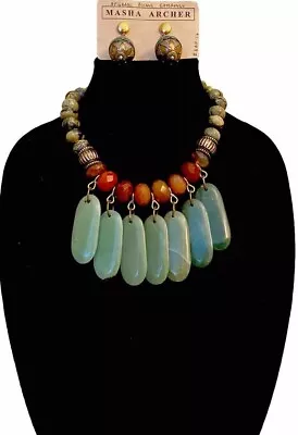 Masha Archer Green Jade And Agate Necklace And Earrings • $575