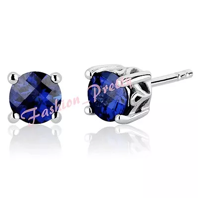 Pretty 2ct Lab Created Sapphire Round Gemstone Earrings In Sterling Silver • $9.81