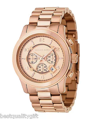 Michael Kors Rose Gold Tone Oversize Runway Chronograph Watch Mk8096 • $174.99