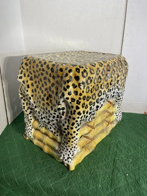 $1599 • Buy Italian Faux Bamboo Glazed Terra Cotta Leopard Print Garden Seat Drink Table