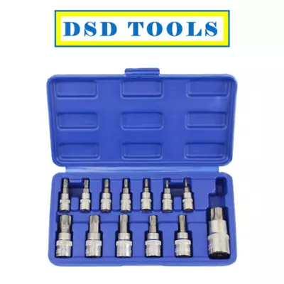 US PRO Tools 13pc Torx Star Bit Socket Set - Tamper Bit Sockets T8 - T70 1497 • £9.20