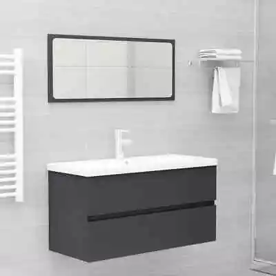 2pcs Bathroom Cabinet Set Mirror Wall Hung Mount Sink Basin Vanity Storage Grey • $93.05