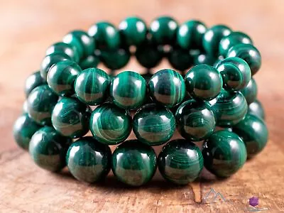 Dark Green MALACHITE Crystal Bracelet - Round Beads - Handmade Jewelry E1037 • $13