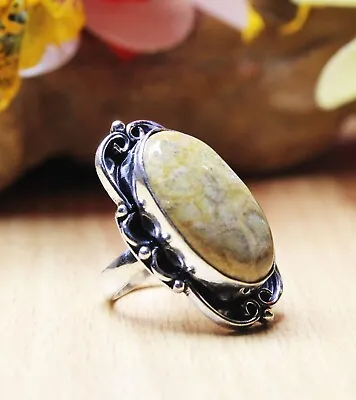 Fossil Coral Gemstone Handmade 925 Sterling Silver Jewelry Ring Size 6(US) • $10.44