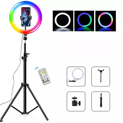 $23.48 • Buy 10”/13  RGB LED Ring Light Tripod Stand For Youtube Tiktok Makeup Phone Selfie