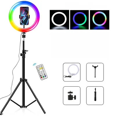 10”/13  RGB LED Ring Light Tripod Stand For Youtube Tiktok Makeup Phone Selfie • $24.98