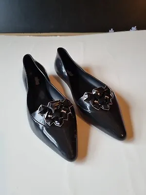 Melissa Ladies Shoes In Black With Chrystal Style Decal On Toe. Eu 38 Uk Size 5 • £19.99