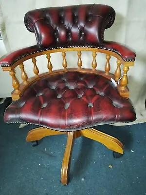 CAPTAINS Style Buttoned RED Leather Swivel Desk Chair • £200