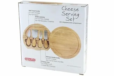 Round Wooden Cheese Serving Set With Integrated Knife Compartment • £10