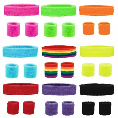 80s Neon Headband And Sweatbands / Wristbands Party Fancy Dress Event Run • £5.59