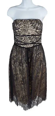 Women's Shoshanna Black Floral Lace Overlay Strapless A-Line Mini Dress Size 8 • $24.99
