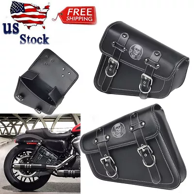 Universal Motorcycle Side Saddle Bags Leather For Harley Sportster XL883 1200 • $68.62