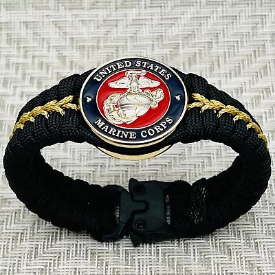 USMC Bracelet; Gold Stitched Black Fishtail • $48