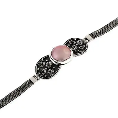 925 Silver Opulent Pink Mabe Pearl Triple Bali Wheat Chain Sterling Bracelet • $58.95