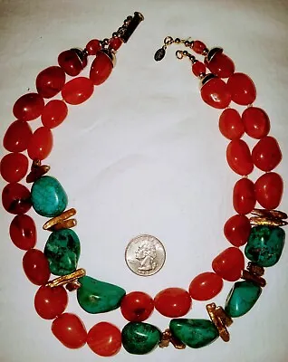 Vintage Carnelian & Turquoise Beaded Necklace For Repair Or Repurpose Chunky 20  • $24.95