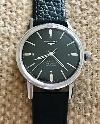 Vintage 1961 LONGINES Conquest 9020.2.911 Black Dial Automatic Men's Watch Boxed • £790
