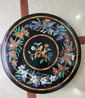 24'' Black Round Marble Table Top Inlay Bird Pietra Dura Coffee Mosaic Malachite • $648