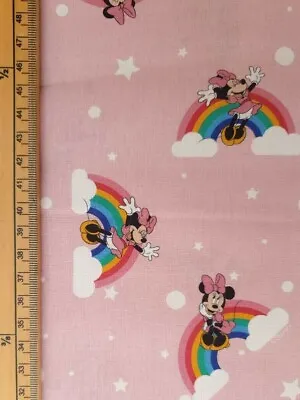 Minnie Mouse Fabric UK 100% Cotton Material Walt Disney Characters Rainbows Pink • £10