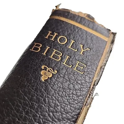 Holy Bible Old New Testament Black Leather Style Vintage Antique Book • £20