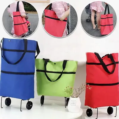 £7.79 • Buy UK New Shopping Pull Cart Trolley Bag Package Organizer Grocery Bags Wheels