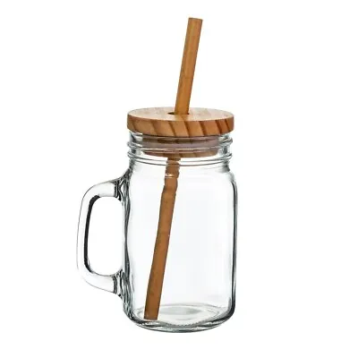 £4.76 • Buy Glass Mason Jar With Bamboo Lid & Straw Drinking Cocktails Wedding
