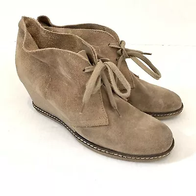 J Crew 9 Tan Suede Womens MacAlister Wedge Heel Ankle Boots Lace Up Shoes • $29.99