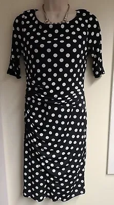 £7.99 • Buy Ladies Next Black White Polka-dot Ruched Wrap Side Dress Size Uk 10. Vgc.