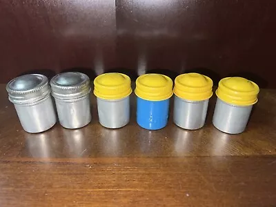 6 - Vintage Metal - Film Canisters Blue Yellow Silver With Lids - Kodak 35mm • $45