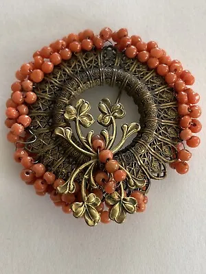 Miriam Haskell Brooch Circle Pin Coral Beads Very Pretty • $49.99