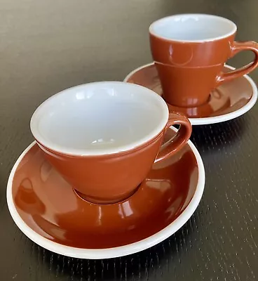 Set Of 2 X 6 ACME Designer Brown Coffee Cups With 6 Saucers. Mint Condition. • £0.99