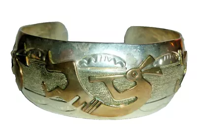 Vintage American Sterling Silver & 12K GF Gold Kokopelli Bracelet Cuff 36g • $97.10