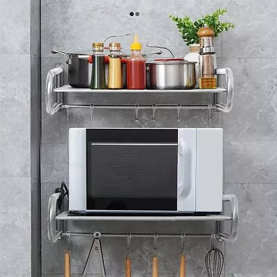 1-2x Microwave Oven Storage Rack Aluminium Frame Wall Mounted Kitchen Bracket • £16.90