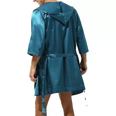 US Sexy Men's Sleepwear Satin Robe Silky Soft Lightweight Nightgown Long Sleeve • $18.59