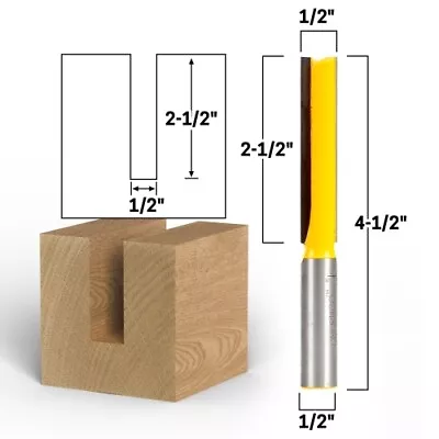 1/2  Diameter X 2-1/2  Height Straight Router Bit - 1/2  Shank - Yonico 14027 • $18.95