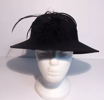 Amanda Smith Fedora Hat Wool Black With Black Feathers Ribbon  • $15.99