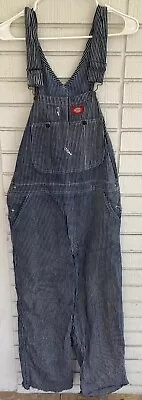 Dickies Men's Hickory Stripe Railroad Denim Overalls Bibs - Size 30X30 Read Desp • $32