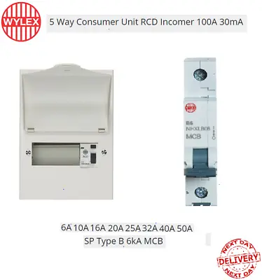 £59.99 • Buy Wylex 5 Way Consumer Unit RCD Incomer 100A 30mA With SP Type B 6kA MCB 